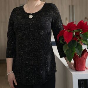 Glamorous Perfect Holidays Black Sparkle Laura Plus Size Top